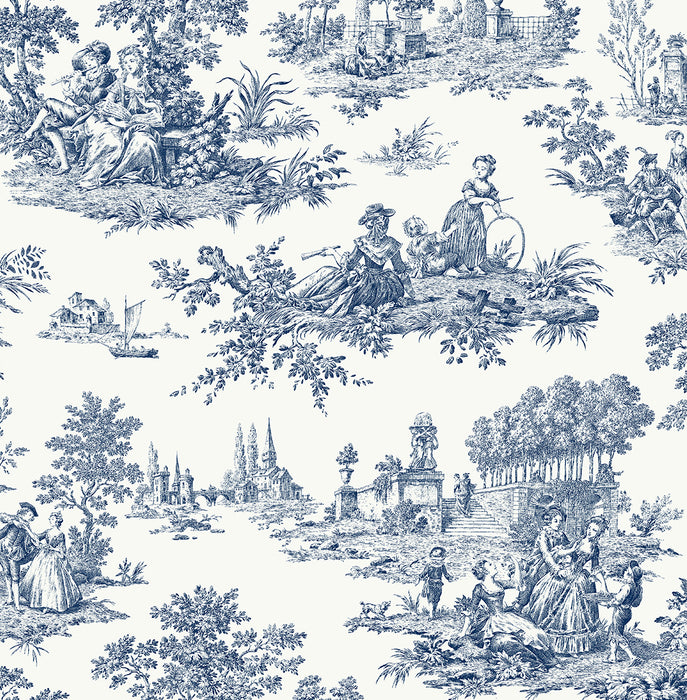 NextWall Chateau Toile Navy Blue Wallpaper NW43312