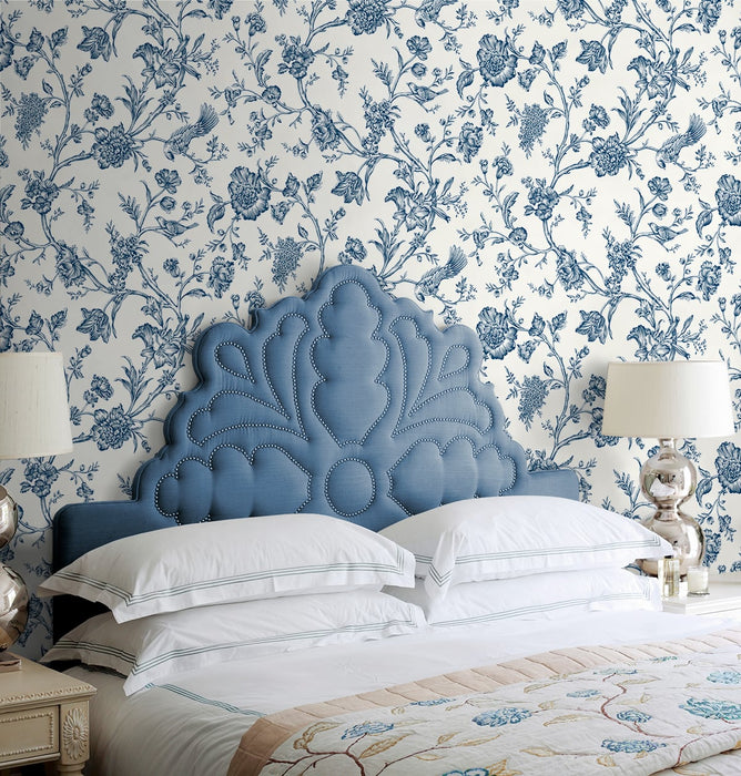 NextWall Jasmine Chinoiserie Navy Blue Wallpaper NW43402