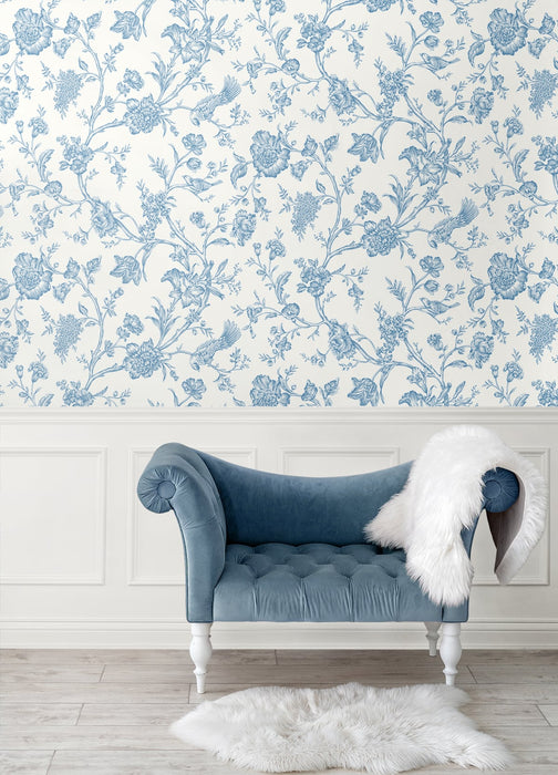 NextWall Jasmine Chinoiserie Carolina Blue Wallpaper Sample NW43412