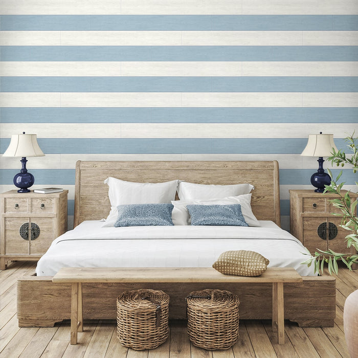 NextWall Two Toned Shiplap Carolina Blue Wallpaper NW43502