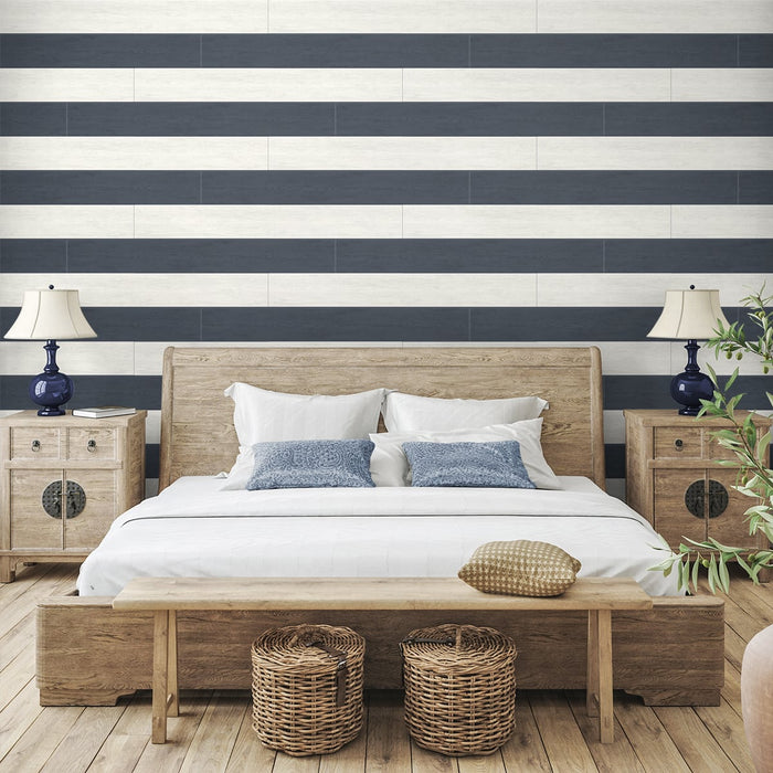 NextWall Two Toned Shiplap Navy Blue Wallpaper NW43512