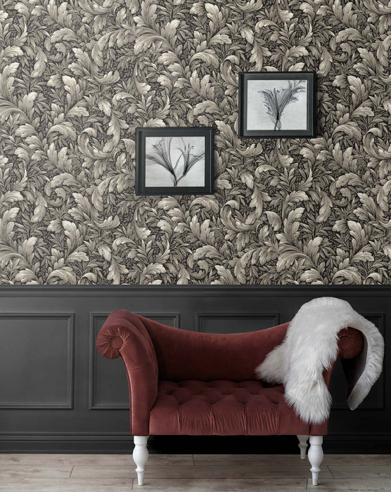 NextWall Acanthus Trail Charcoal Wallpaper NW43600