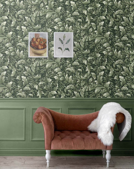 NextWall Acanthus Trail Forest Green Wallpaper NW43604