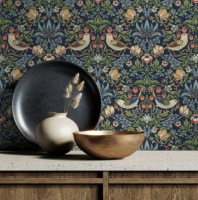 NextWall Aves Garden Midnight Blue Wallpaper Sample NW43702