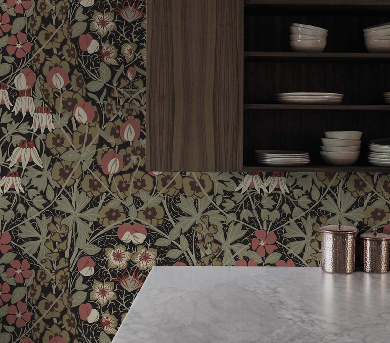 NextWall Tulip Garden Ebony & Red Clay Wallpaper NW43806