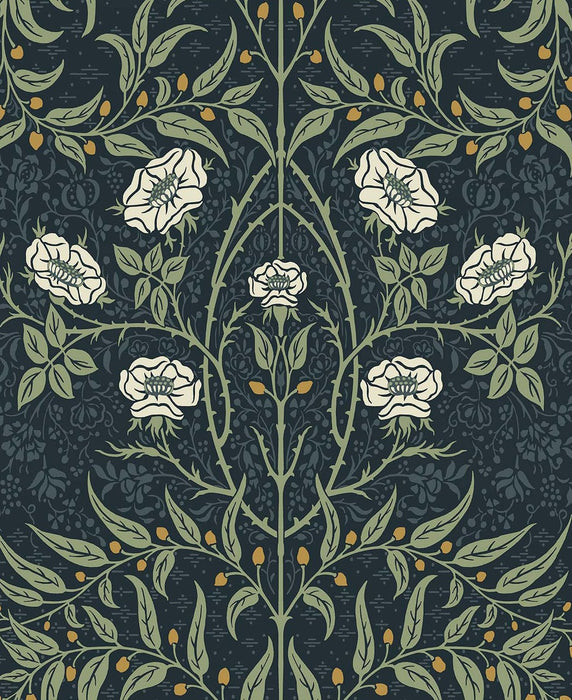 NextWall Stenciled Floral Navy & Sage Wallpaper Sample NW43902