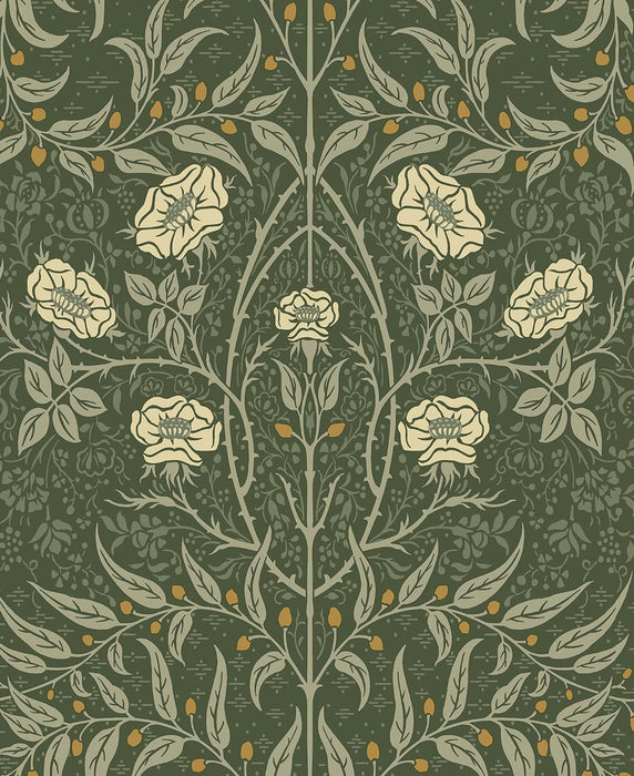 NextWall Stenciled Floral Evergreen Wallpaper Sample NW43904