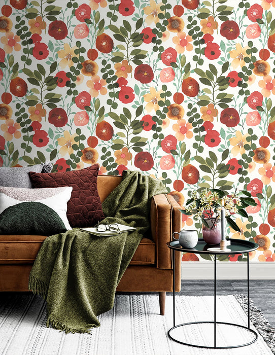 NextWall Garden Dance Ruby & Hunter Green Wallpaper Sample NW44001