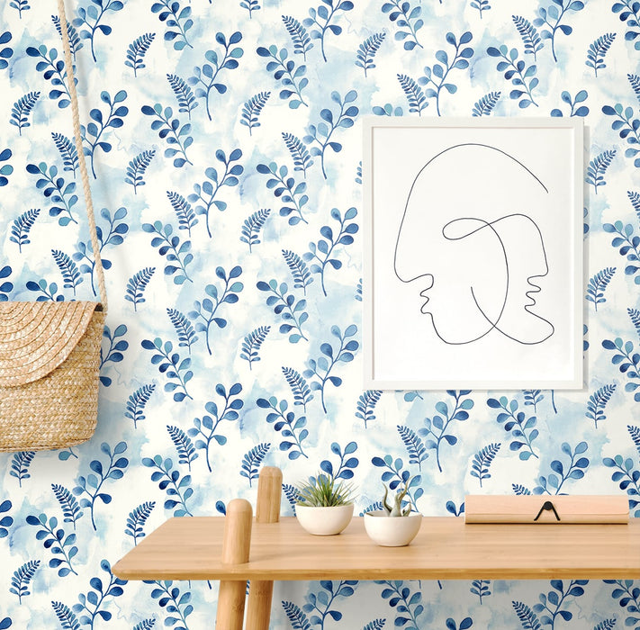 NextWall Woodland Walk Marine Blue Wallpaper Sample NW44102