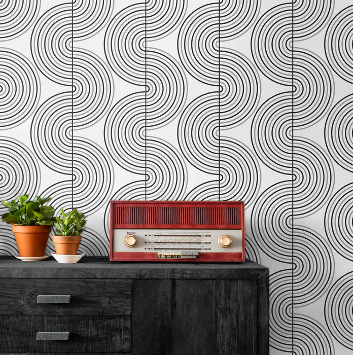 NextWall Zen Geo Onyx & Metallic Silver Wallpaper NW44200