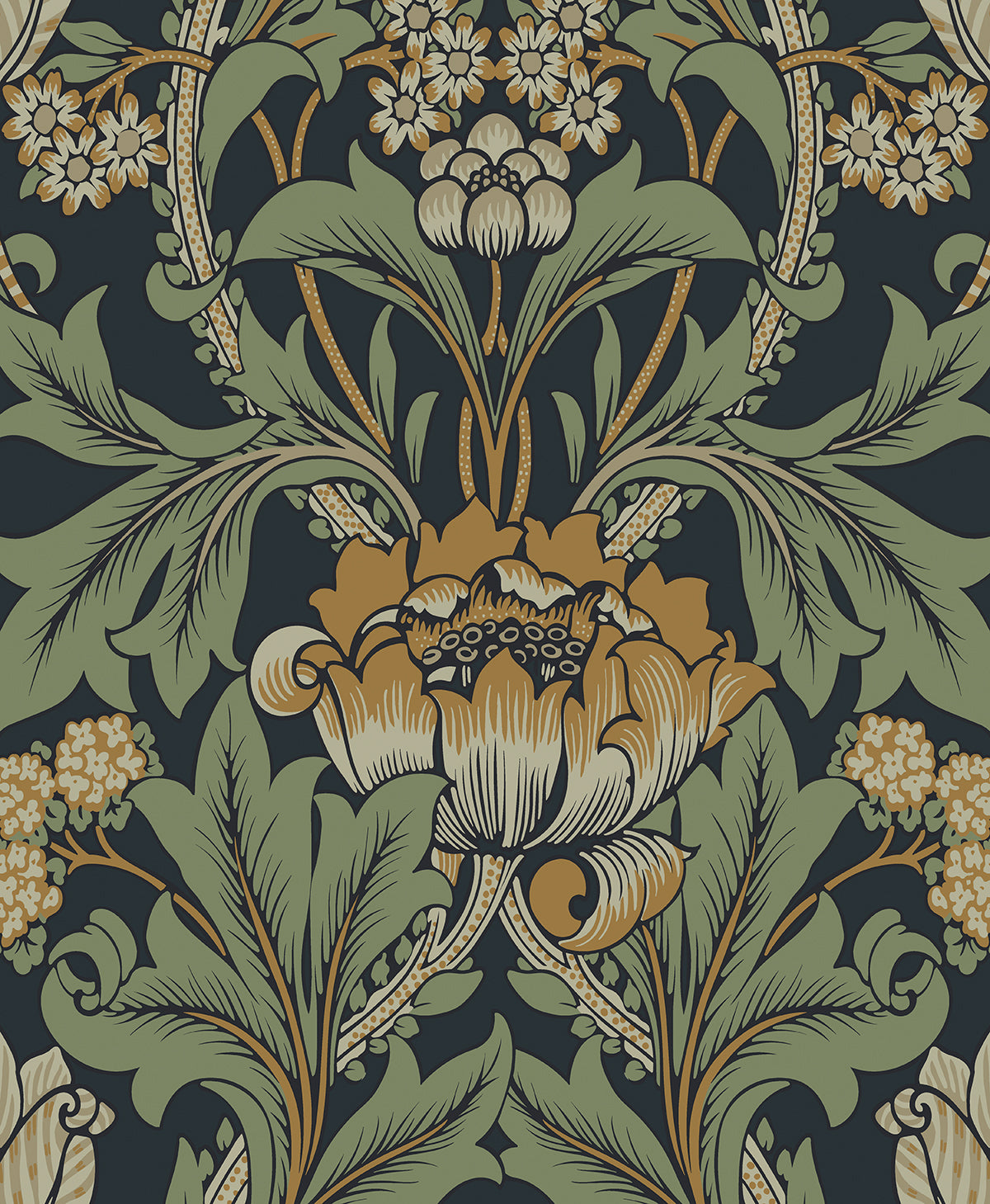 NextWall Primrose Floral Midnight Blue & Goldenrod Wallpaper NW44404