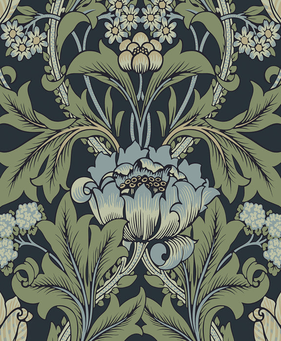 NextWall Primrose Floral Midnight Blue & Sage Wallpaper NW44412