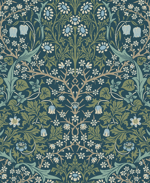 NextWall Victorian Garden Prussian Blue & Moss Green Wallpaper NW44502