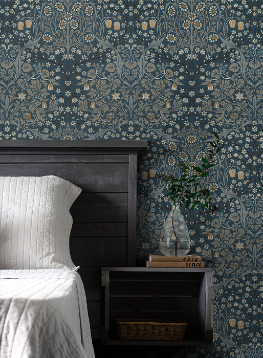 NextWall Victorian Garden Aegean Blue & Warm Stone Wallpaper NW44512