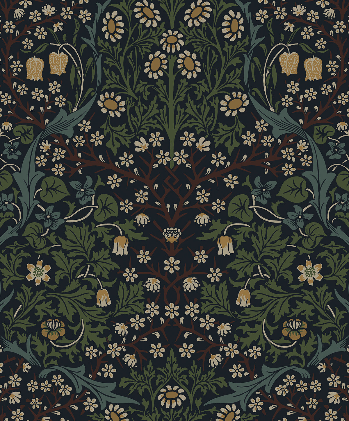 NextWall Victorian Garden Midnight Blue & Evergreen Wallpaper NW44522