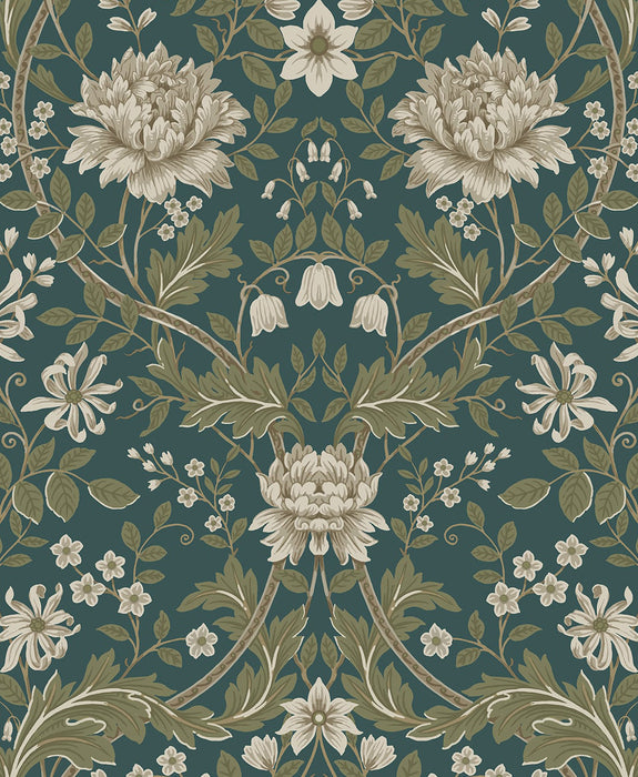 NextWall Honeysuckle Trail Teal & Moss Green Wallpaper NW44604