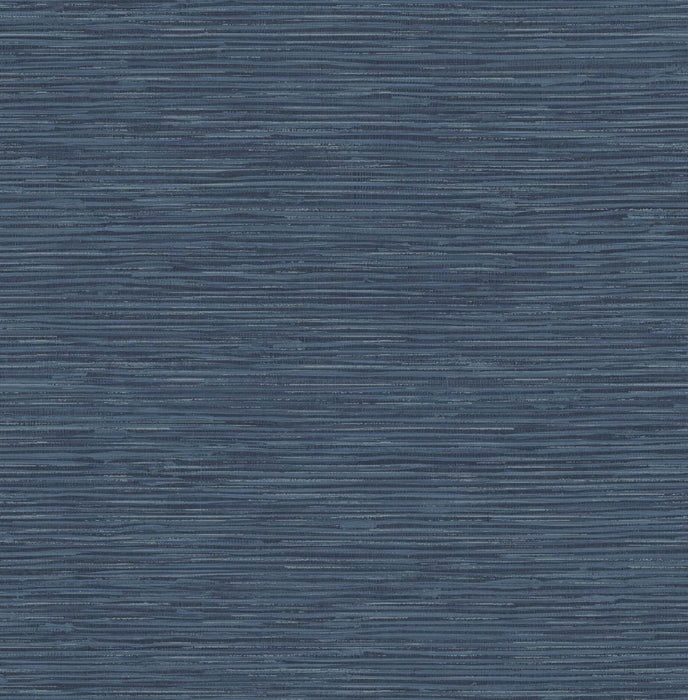 NextWall Cyrus Faux Grasscloth Naval Blue & Metallic Silver Wallpaper NW44702