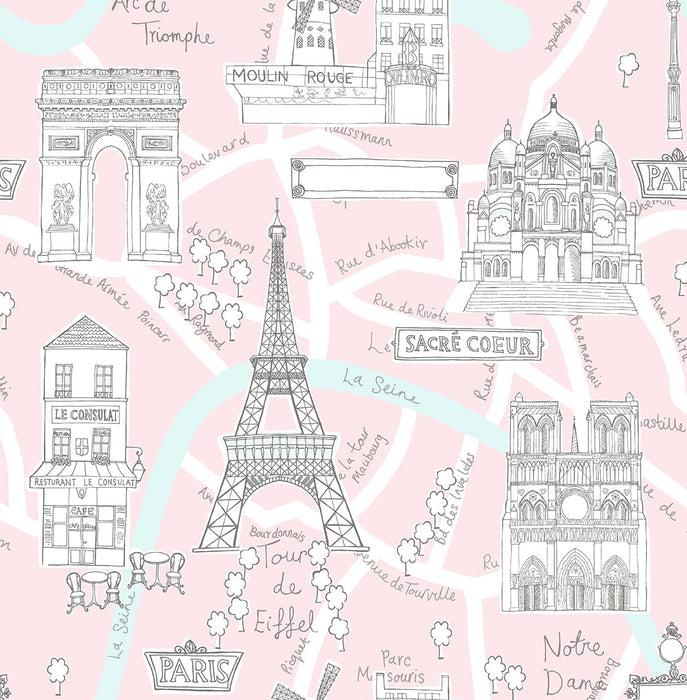 NextWall Paris Scene Pale Pink Wallpaper Sample NW44801