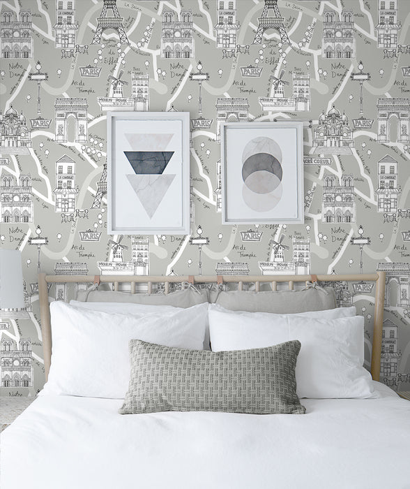 NextWall Paris Scene Argos Grey Wallpaper Sample NW44808