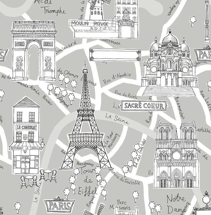 NextWall Paris Scene Argos Grey Wallpaper Sample NW44808