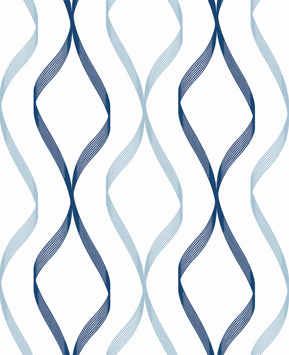 NextWall Ogee Ribbon Celtic Blue & Dewdrop Wallpaper Sample NW45102