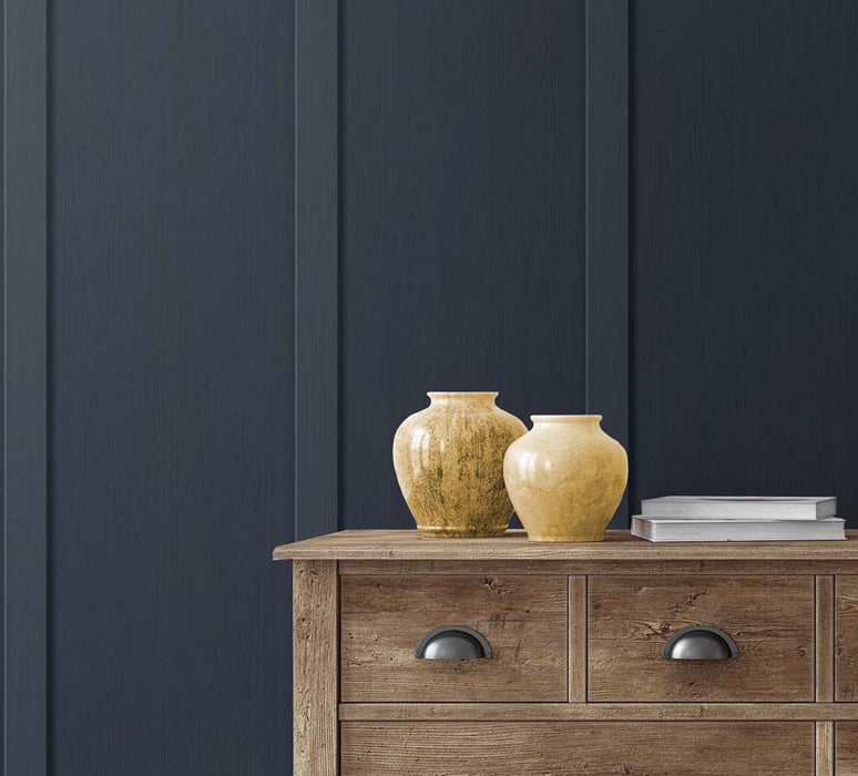 NextWall Faux Board & Batten Dark Blue Wallpaper NW45202