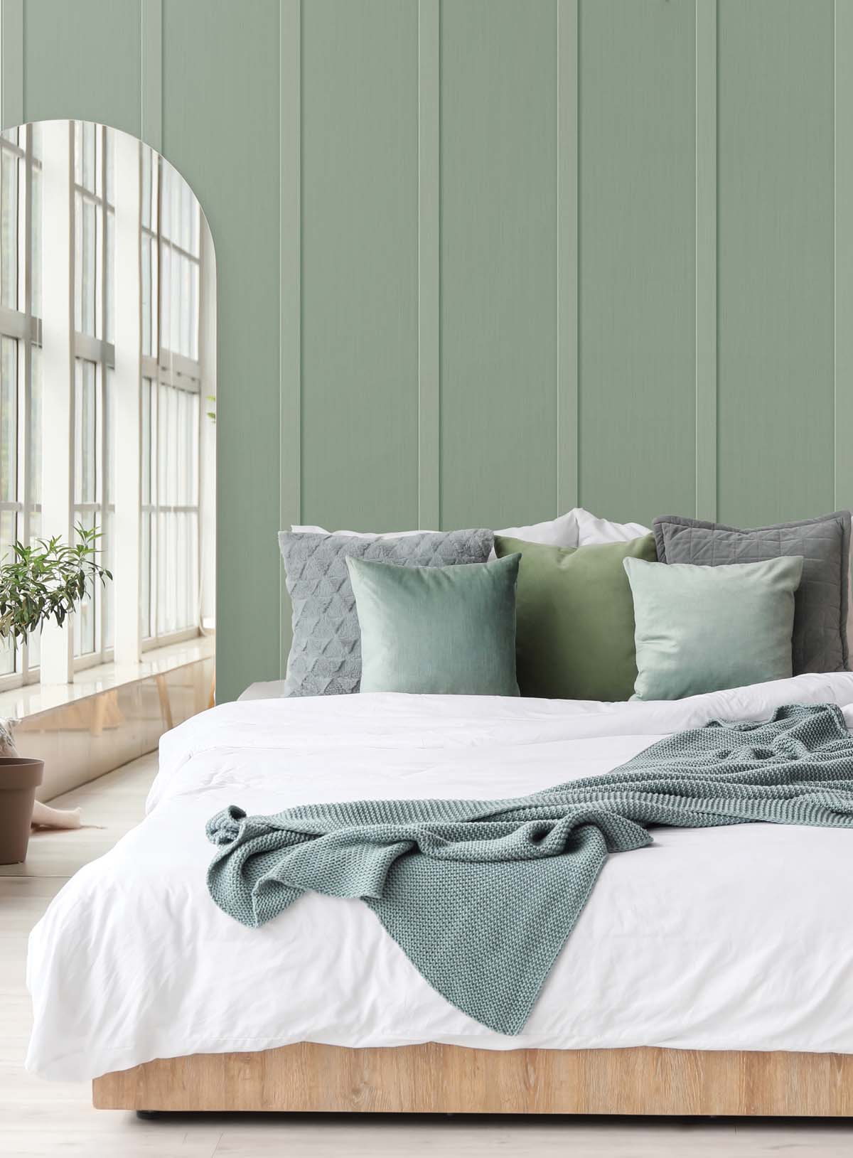 NextWall Faux Board & Batten Sage Green Wallpaper NW45204