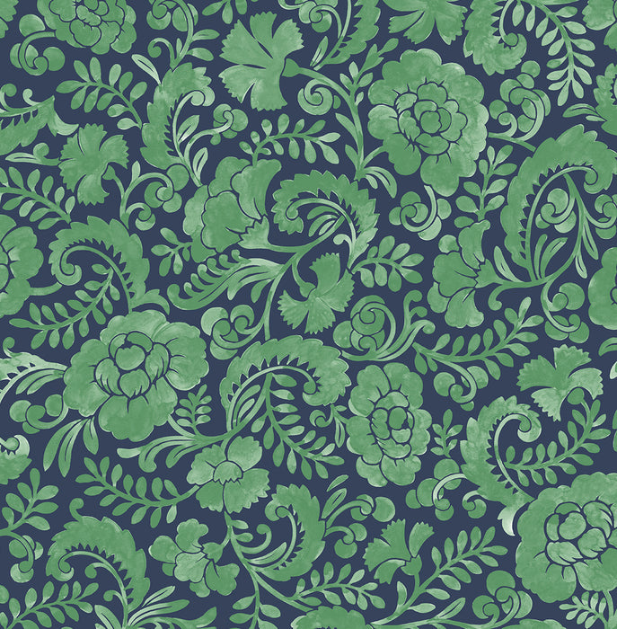 NextWall Tonal Paisley Spearmint & Navy Wallpaper Sample NW45504