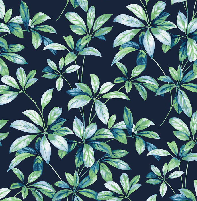 NextWall Leaf Trail Navy & Spearmint Wallpaper Sample NW45612