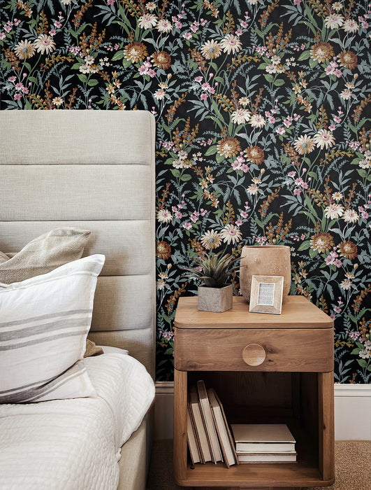 NextWall Vintage Floral Onyx Wallpaper Sample NW45700