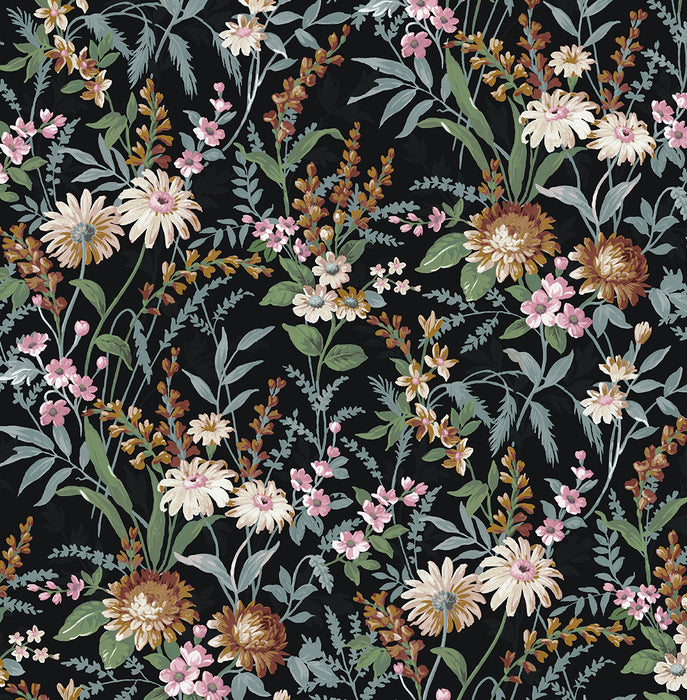 NextWall Vintage Floral Onyx Wallpaper Sample NW45700