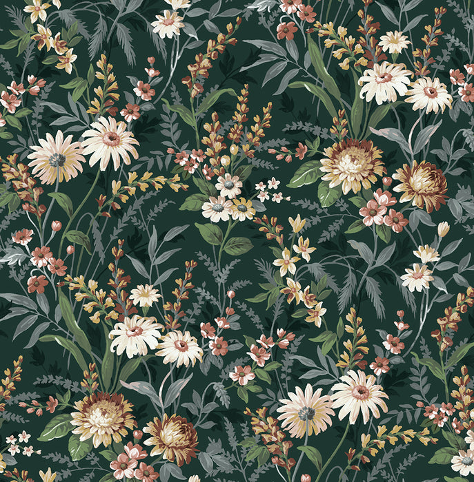 NextWall Vintage Floral Forest Green Wallpaper Sample NW45704