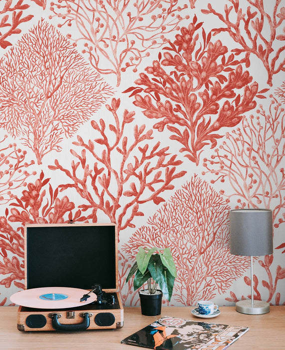 NextWall Seaweed Vermillion Wallpaper Sample NW45804