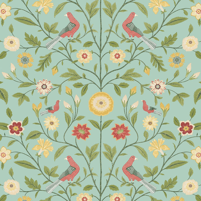 NextWall Bird Toile Aquamarine Wallpaper Sample NW45904