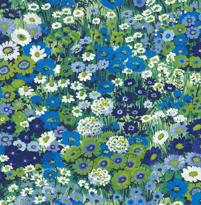 NextWall Floral Meadow Bright Blue & Sap Green Wallpaper Sample NW46102