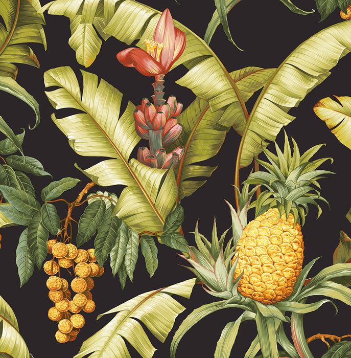 NextWall Pineapple Floral Ebony Wallpaper Sample NW46300