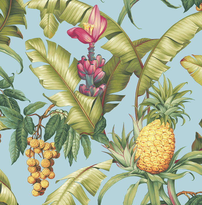 NextWall Pineapple Floral Sky Blue Wallpaper Sample NW46302