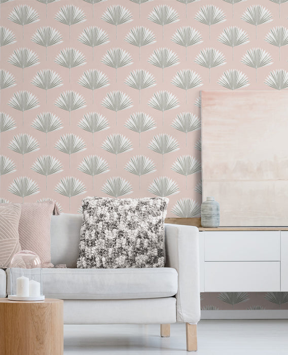 NextWall Tropical Fan Palm Pink Mist Wallpaper Sample NW46501