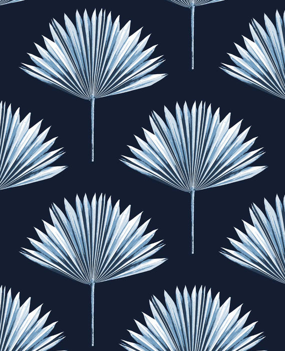 NextWall Tropical Fan Palm Navy Blue Wallpaper Sample NW46502