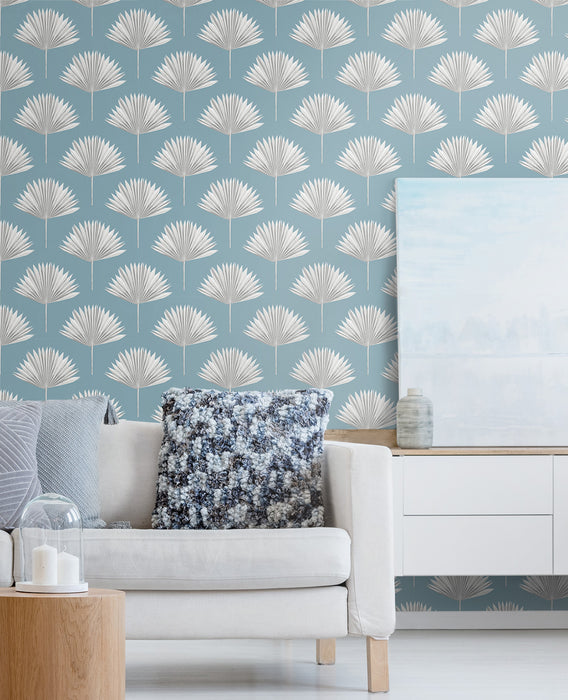 NextWall Tropical Fan Palm Blue Patina Wallpaper Sample NW46512