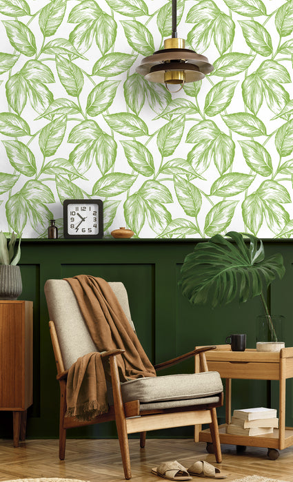 NextWall Sketched Leaves Greenery Wallpaper Sample NW46904