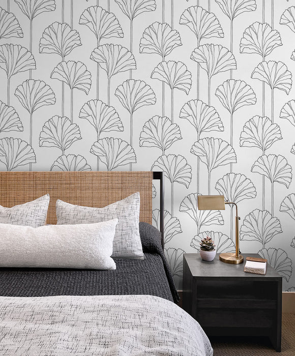 NextWall Gingko Leaf Ebony Wallpaper Sample NW47200