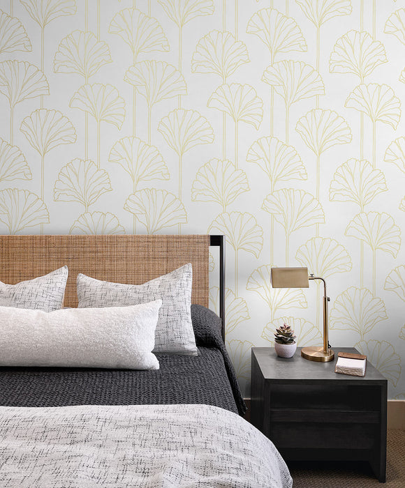 NextWall Gingko Leaf Metallic Gold Wallpaper Sample NW47205