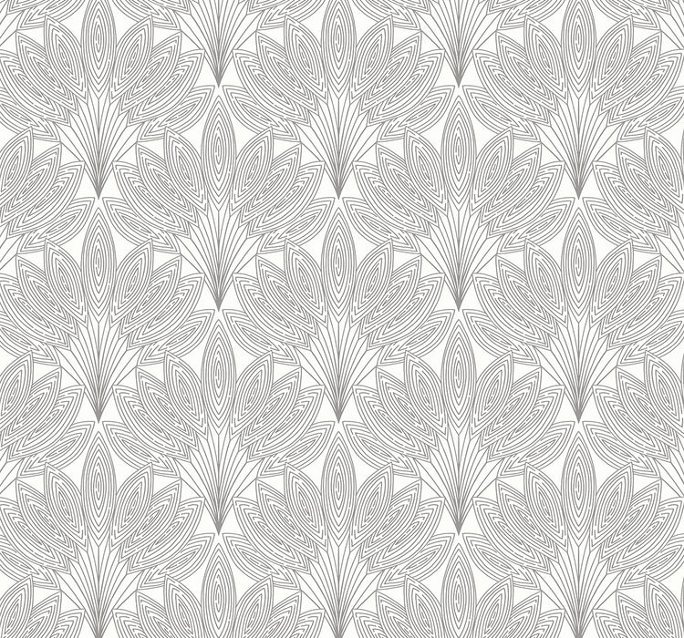 NextWall Peacock Leaves Metallic Silver Wallpaper Sample NW47308