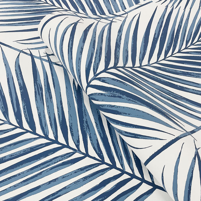 NextWall Paradise Palms  Coastal Blue Wallpaper Sample NW47402