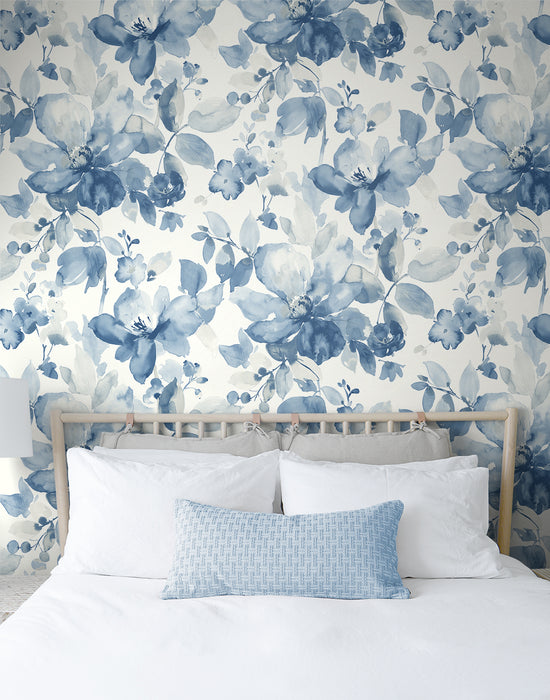 NextWall Watercolor Flower Bluestone Wallpaper Sample NW47802