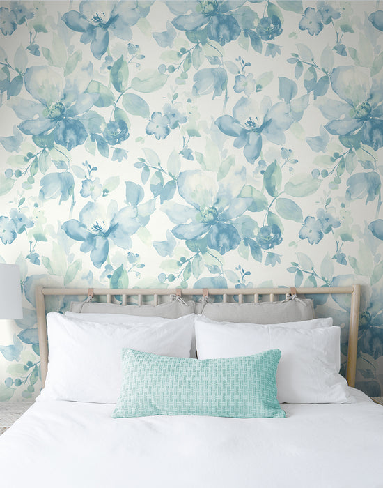 NextWall Watercolor Flower Seaglass Wallpaper Sample NW47804