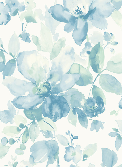 NextWall Watercolor Flower Seaglass Wallpaper Sample NW47804