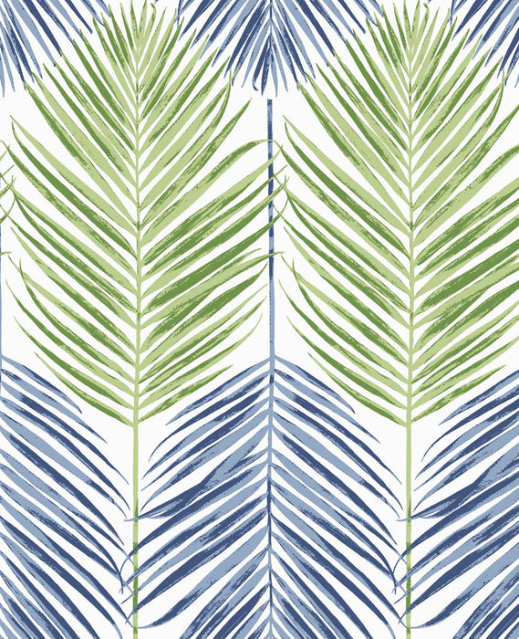 NextWall Two Toned Palm Coastal Blue & Fern Green Wallpaper Sample NW47904