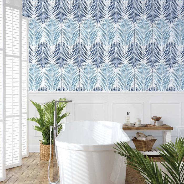 NextWall Two Toned Palm Blue Lagoon Wallpaper Sample NW47912